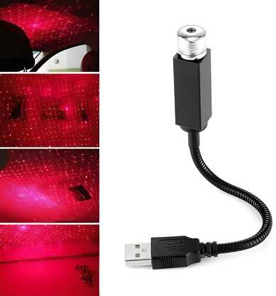 Star Lamp USB Car Star Ceiling Light Sky Projection Lamp Romantic Night Lights Car Fancy Lights��(Red)